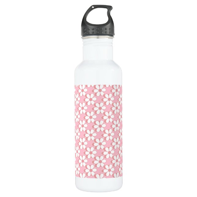 Pink & White Flower Pattern on Light Pink 710 Ml Water Bottle (Front)