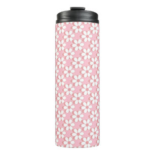 Pink & White Flower Pattern on Light Pink Thermal Tumbler