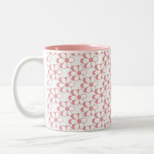 Pink & White Flower Pattern on White Two-Tone Coff Coffee Mug