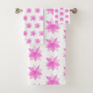 PINK WHITE FLOWER PATTERNED BATHROOM TOWEL SET