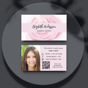 Pink white flower photo QR logo Business Card