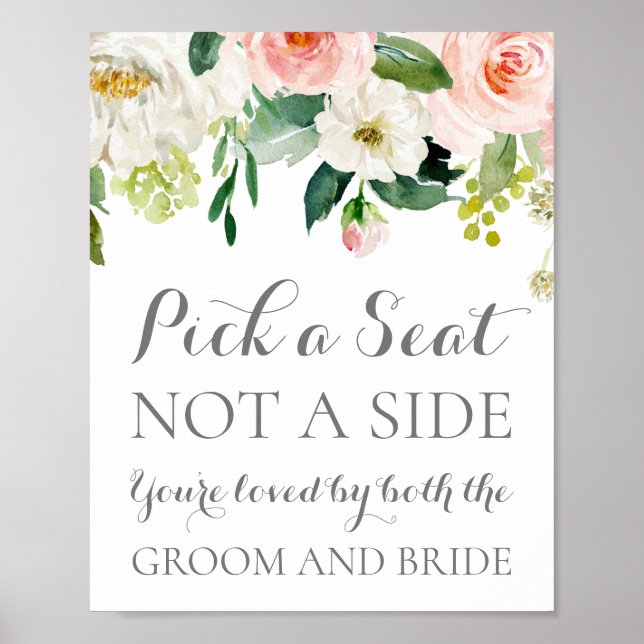 Pink White Flower Pick a Seat Not a Side Sign (Front)