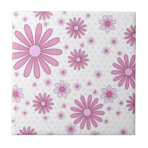 Pink & White Flower Power Retro Floral Tile