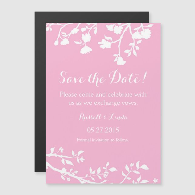 Pink White Flower Save The Date Magnet (Front/Back)