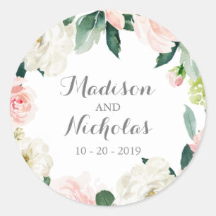 Pink White Flower Wedding Envelope Seal Stickers