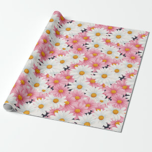 Pink White Flowers Aesthetic Graphic Wrapping Paper