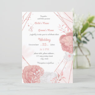 pink & white flowers botanical geometric wedding invitation