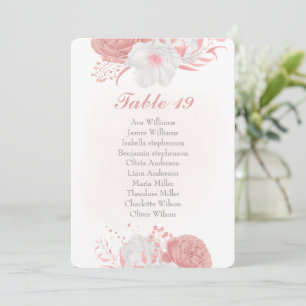 pink & white flowers botanical seating chart card