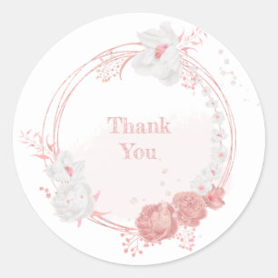 pink & white flowers botanical wedding classic round sticker