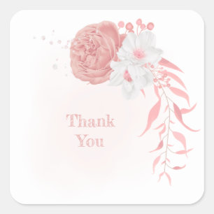 pink & white flowers botanical wedding square sticker
