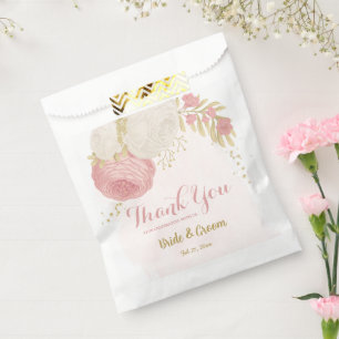 pink & white flowers gold botanical favour bags