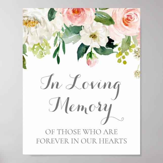 Pink White Flowers In Loving Memory Sign Poster (Front)
