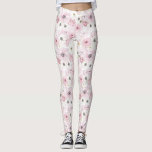 Pink White Flowers Leggings