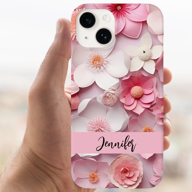 Pink white flowers name script Case-Mate iPhone case (Creator Uploaded)