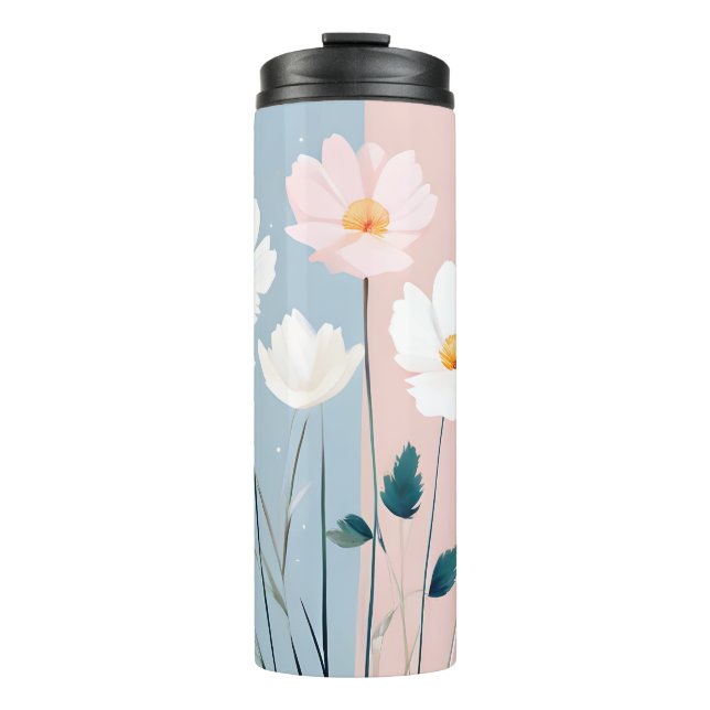 Pink & White Flowers on Blue & Pink Thermal Tumbler (Front)