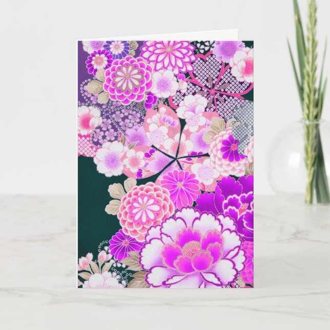 PINK WHITE FLOWERS Peony,Roses Japanese Floral Hol Holiday Card (Front)