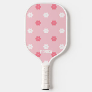  Pink &White  Flowers Personalised script Name Pickleball Paddle