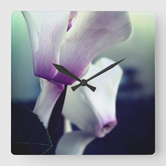 Pink White  Flowers Photo Square Wall Clock (Front)