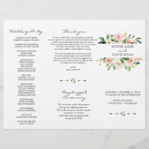 Pink White Flowers Tri+Fold Wedding Program Flyer