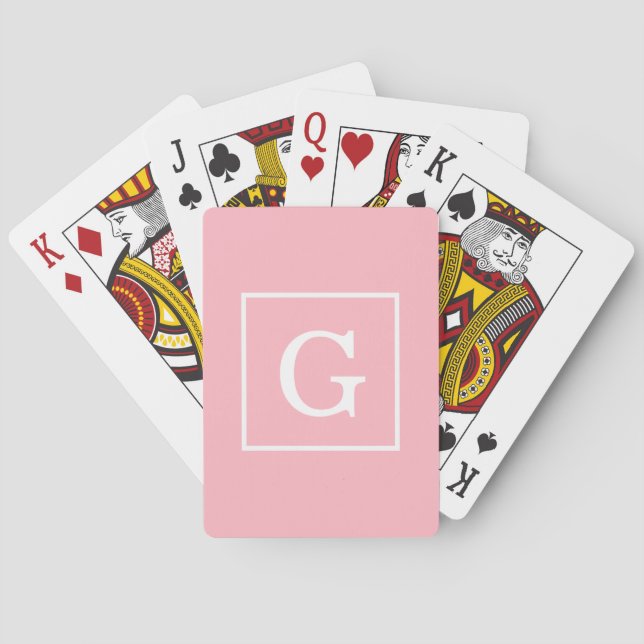 Pink White Framed Initial Monogram Playing Cards (Back)