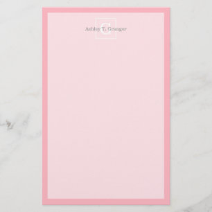 Pink White Framed Initial Monogram Stationery