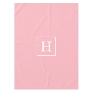 Pink White Framed Initial Monogram Tablecloth