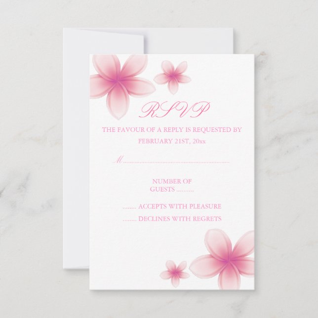 Pink & White Frangipani RSVP Card (Front)