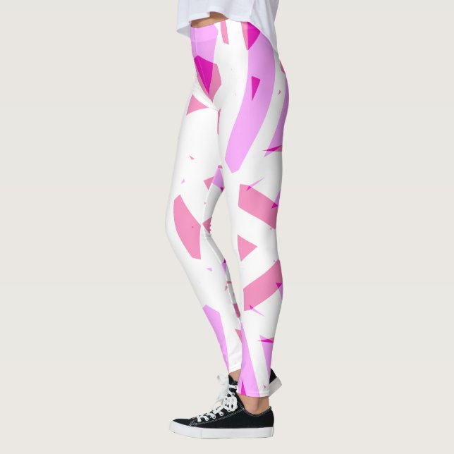 Pink White Geometric Art Deco Valentines Love Yoga Leggings (Left)