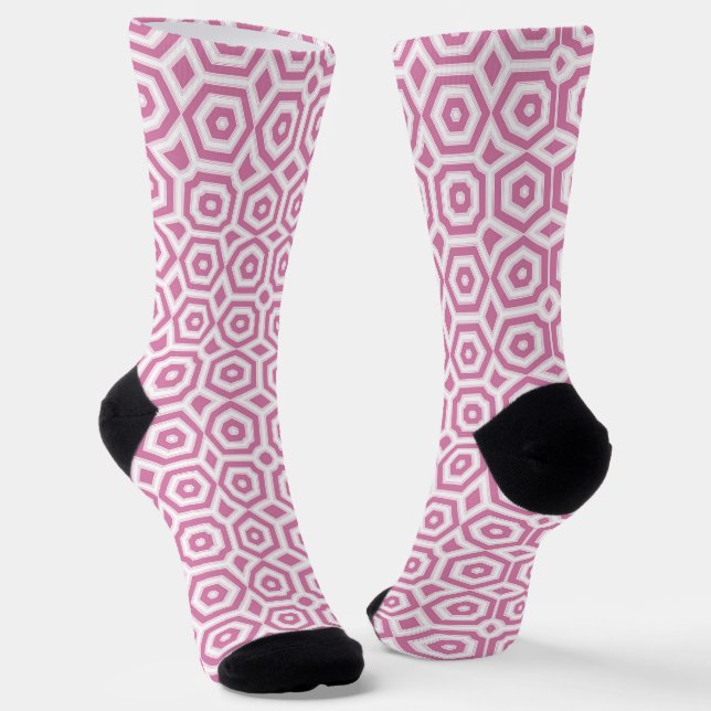 pink white geometric pattern art deco  socks (Angled)