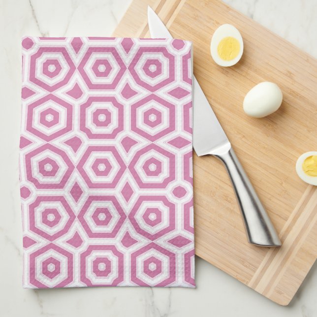 pink white geometric pattern art deco  tea towel (Quarter Fold)