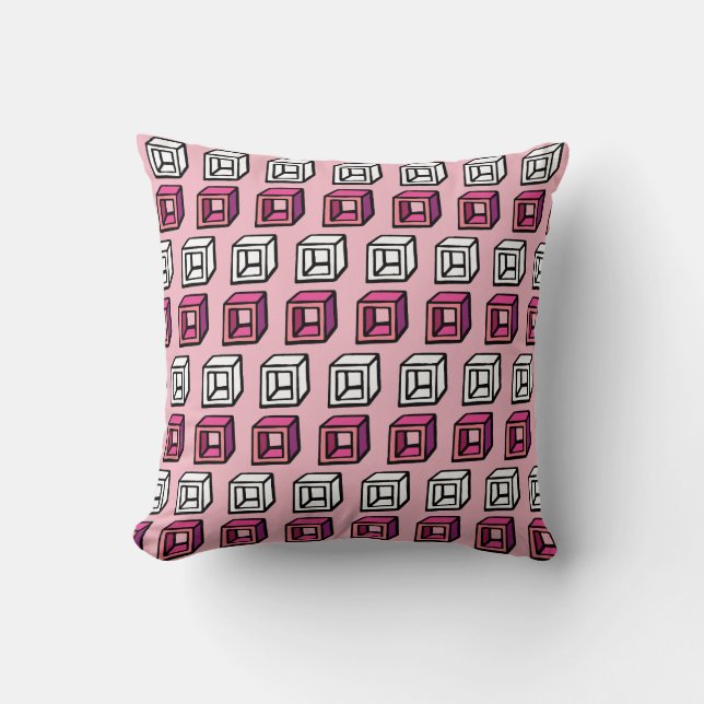 Pink & White Geometric Pop Cubes Cushion (Front)