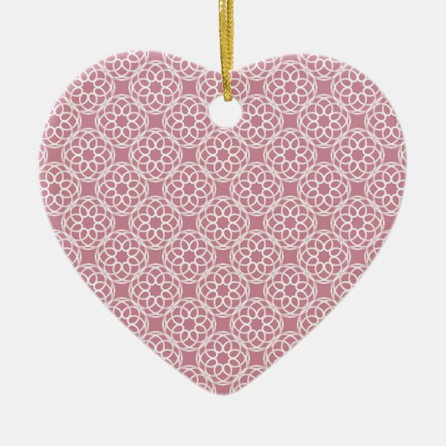 Pink White Geometric Seamless Pattern Ceramic Tree Decoration (Front)