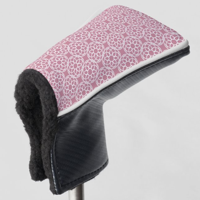 Pink White Geometric Seamless Pattern Golf Head Cover (3/4 Front)