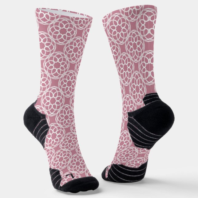 Pink White Geometric Seamless Pattern Socks (Angled)