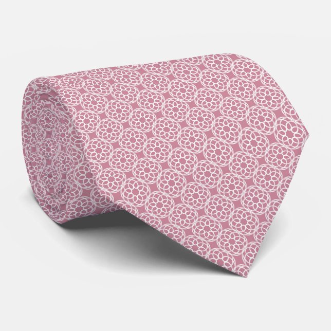 Pink White Geometric Seamless Pattern Tie (Rolled)