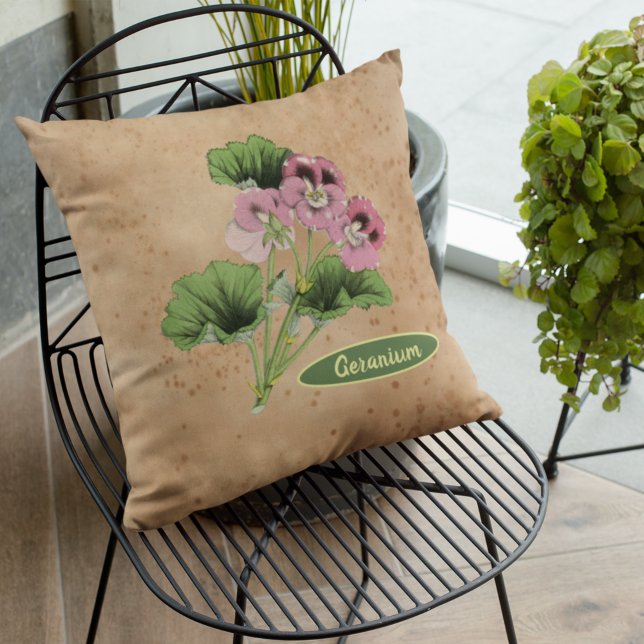 Pink White Geranium Flower Spotted Brown Paper Cushion (Creator Uploaded)