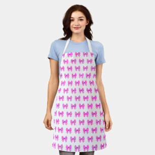 Pink-white gingham bow pattern apron
