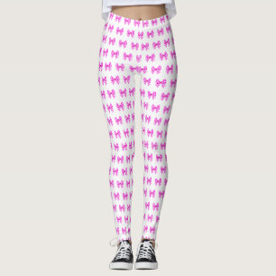 Pink-white gingham bow pattern leggings