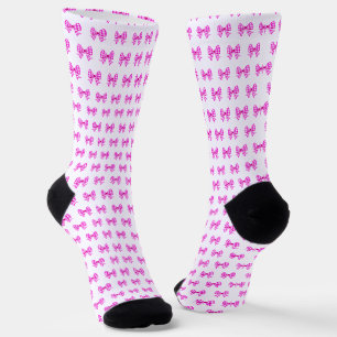 Pink-white gingham bow pattern socks