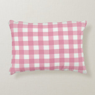 Pink White Gingham Buffalo Plaid Checked Bedroom Decorative Cushion