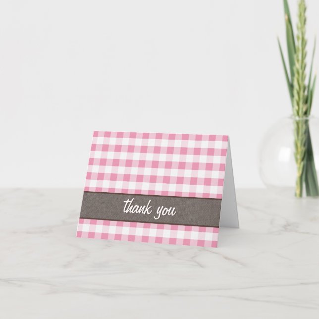 Pink & White Gingham Canvas Thank You Card (Front)