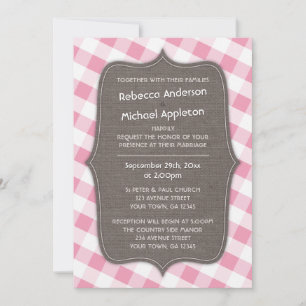 Pink & White Gingham Canvas Wedding Invitations