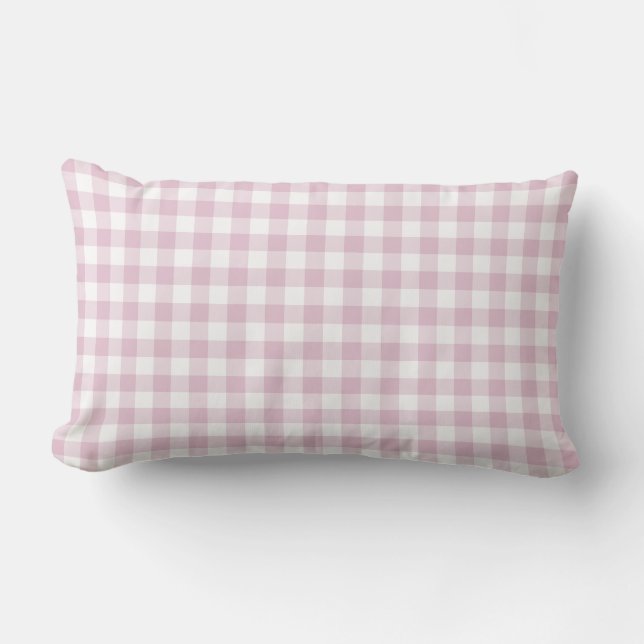 Pink White Gingham Check Pattern Lumbar Cushion (Front)