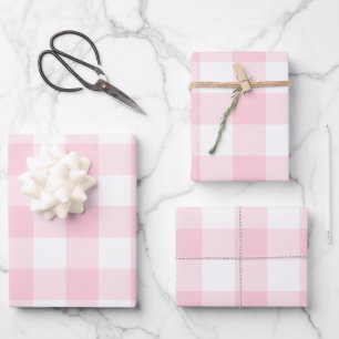 Pink White Gingham Check Plaid Wrapping Paper Sheet