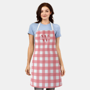 Pink White Gingham Name & Initial Apron