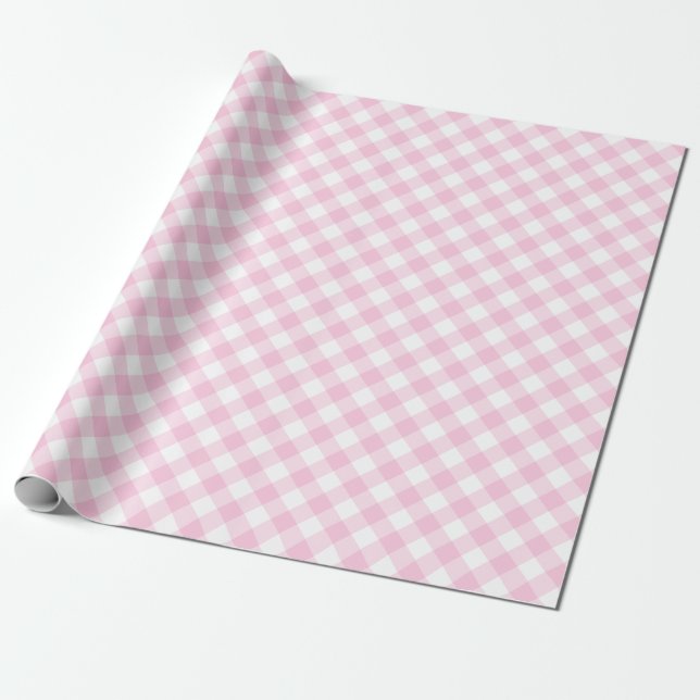 Pink White Gingham Plaid Pattern Wrapping Paper (Unrolled)