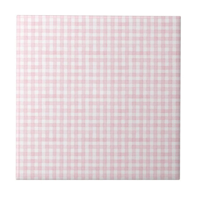 Pink & White Gingham Vintage Design Tile (Front)