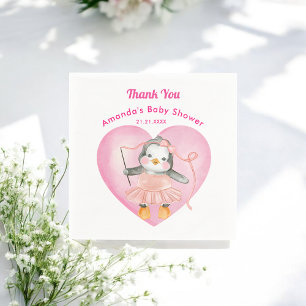 Pink White Girl Baby Shower Penguin Paper Napkin