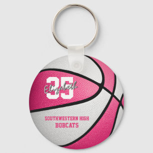 pink white girl's basketball gifts w team name key ring