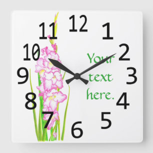 Pink White Gladiola Flowers Your Text Clocks